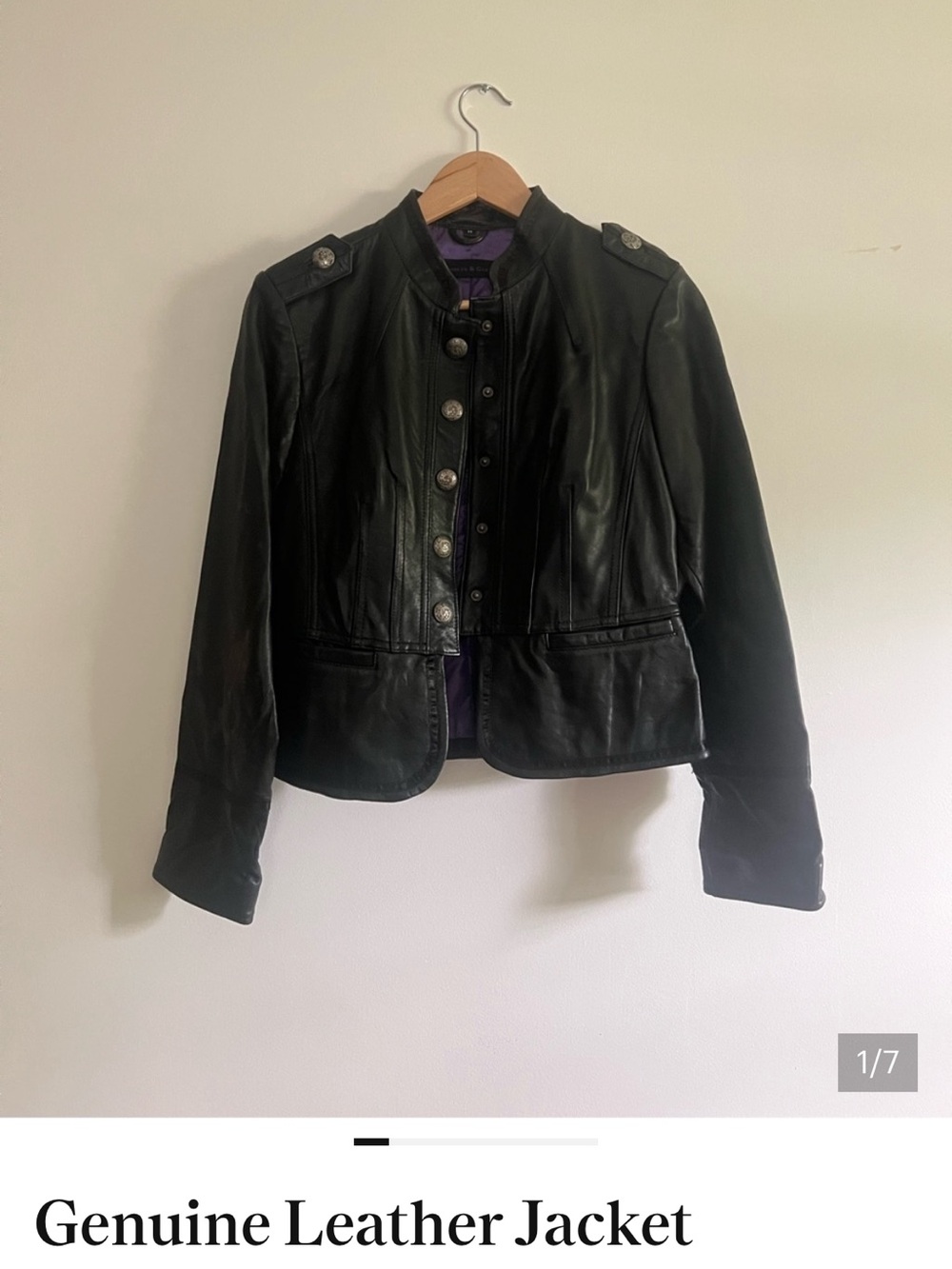 Black Genuine Leather Military-Style Women's Jacket